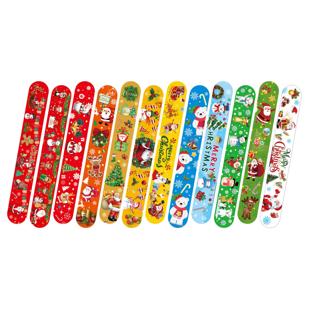 24 Piece Christmas Themed Slap Bracelet Set