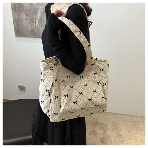 Bow Corduroy Tote Bag