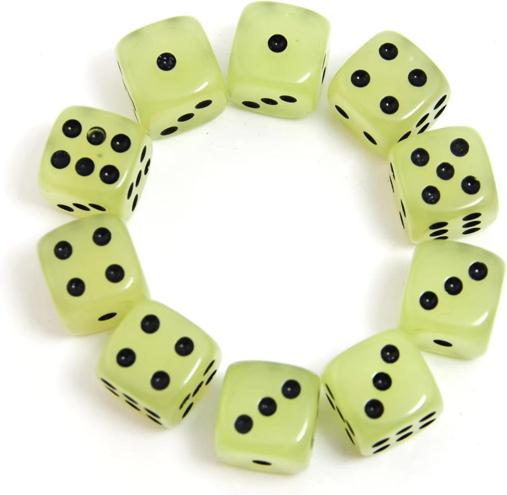 10 Piece Glow In The Dark Dice Set