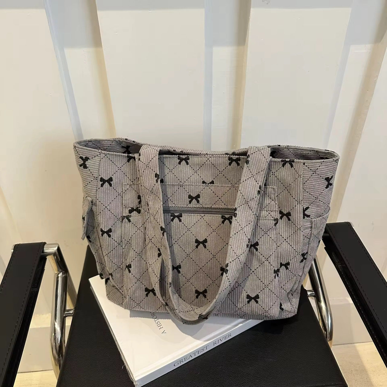 Bow Corduroy Tote Bag