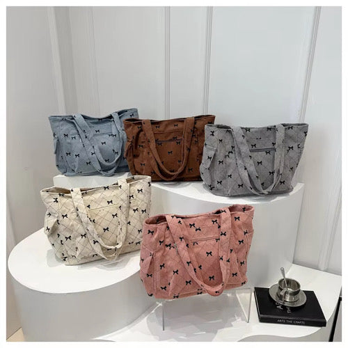 Bow Corduroy Tote Bag