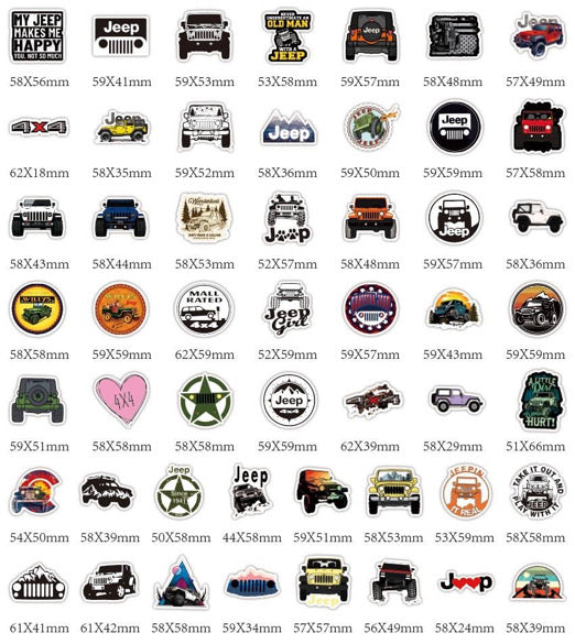 50 Piece Jeep Vinyl Stickers