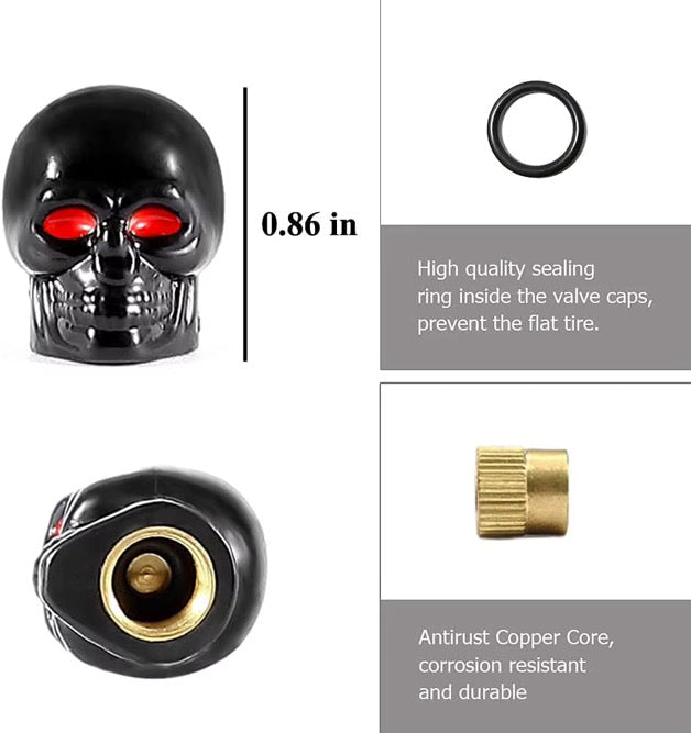 4 Piece Skull Shaped Valve Cap Set
