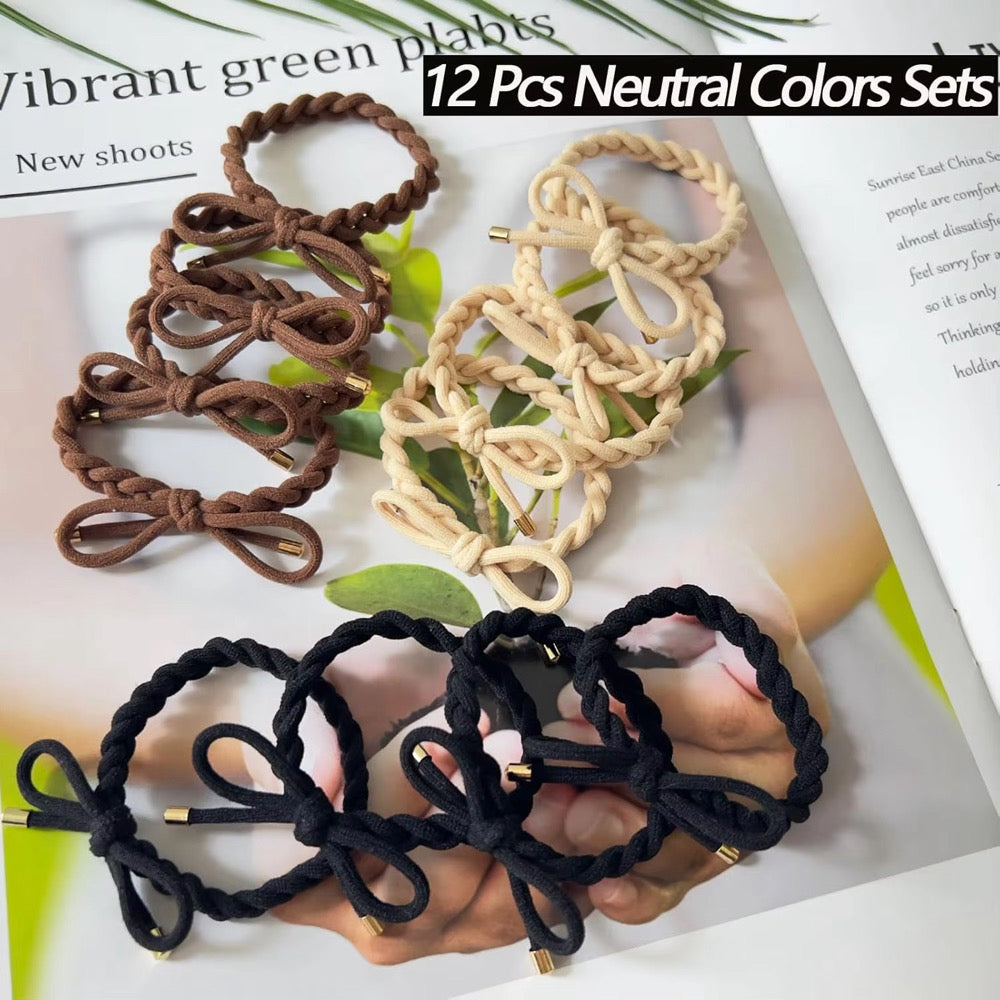 12 Piece Braided Bow Hair Tie Set