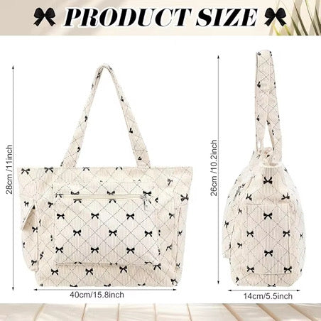 Bow Corduroy Tote Bag