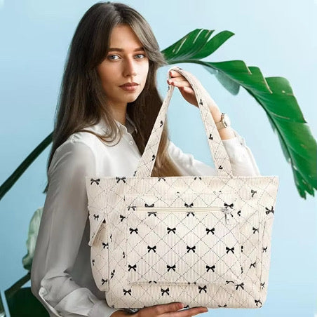 Bow Corduroy Tote Bag
