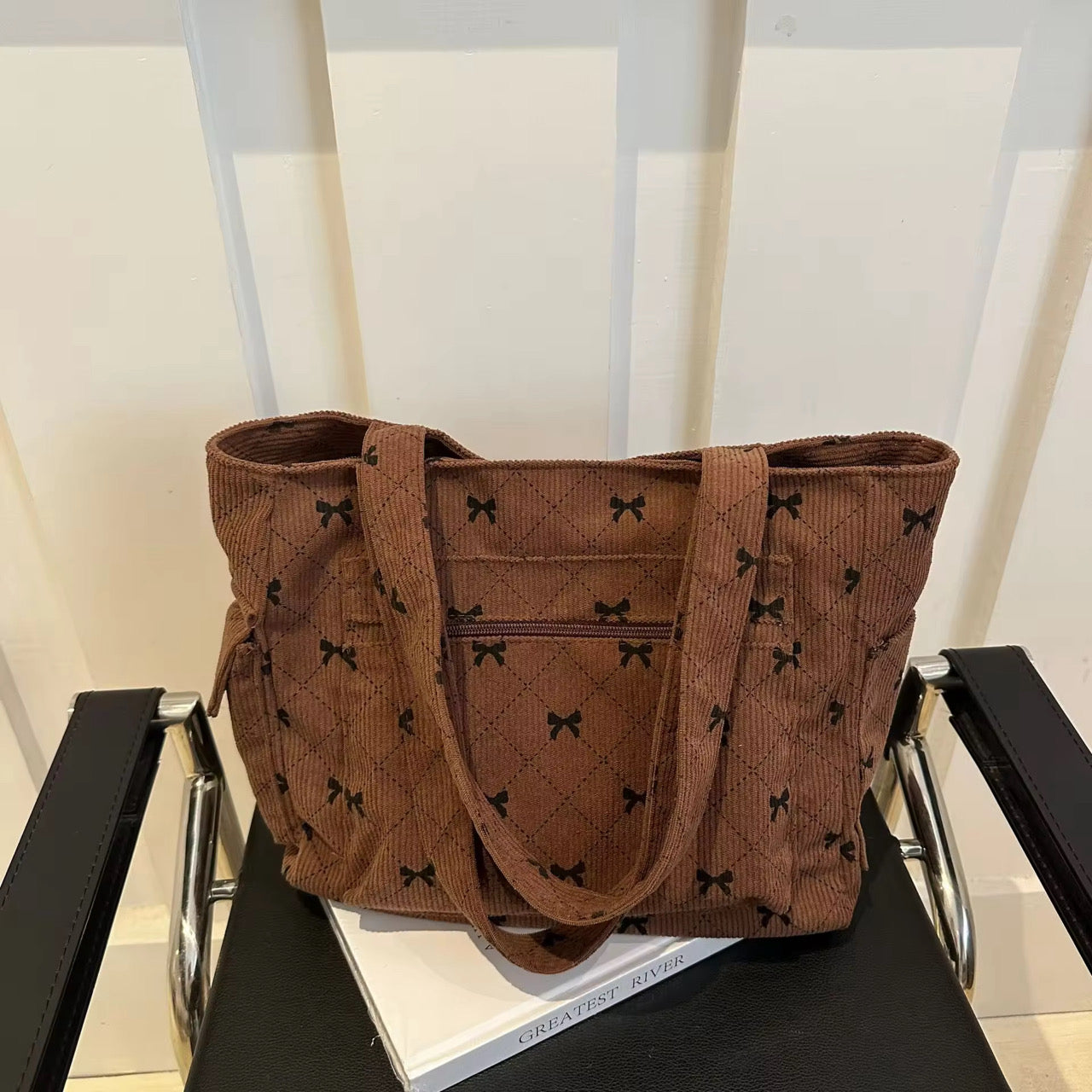 Bow Corduroy Tote Bag