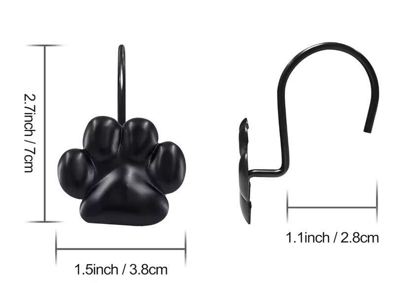 12 Piece Paw Print Shower Curtain Hooks
