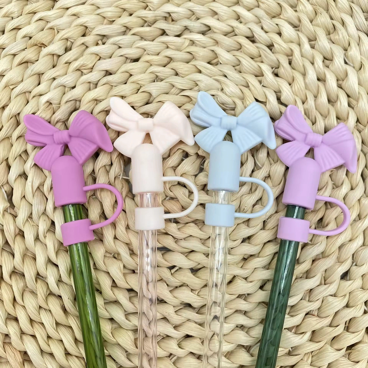 4 Piece Bow Straw Topper Set