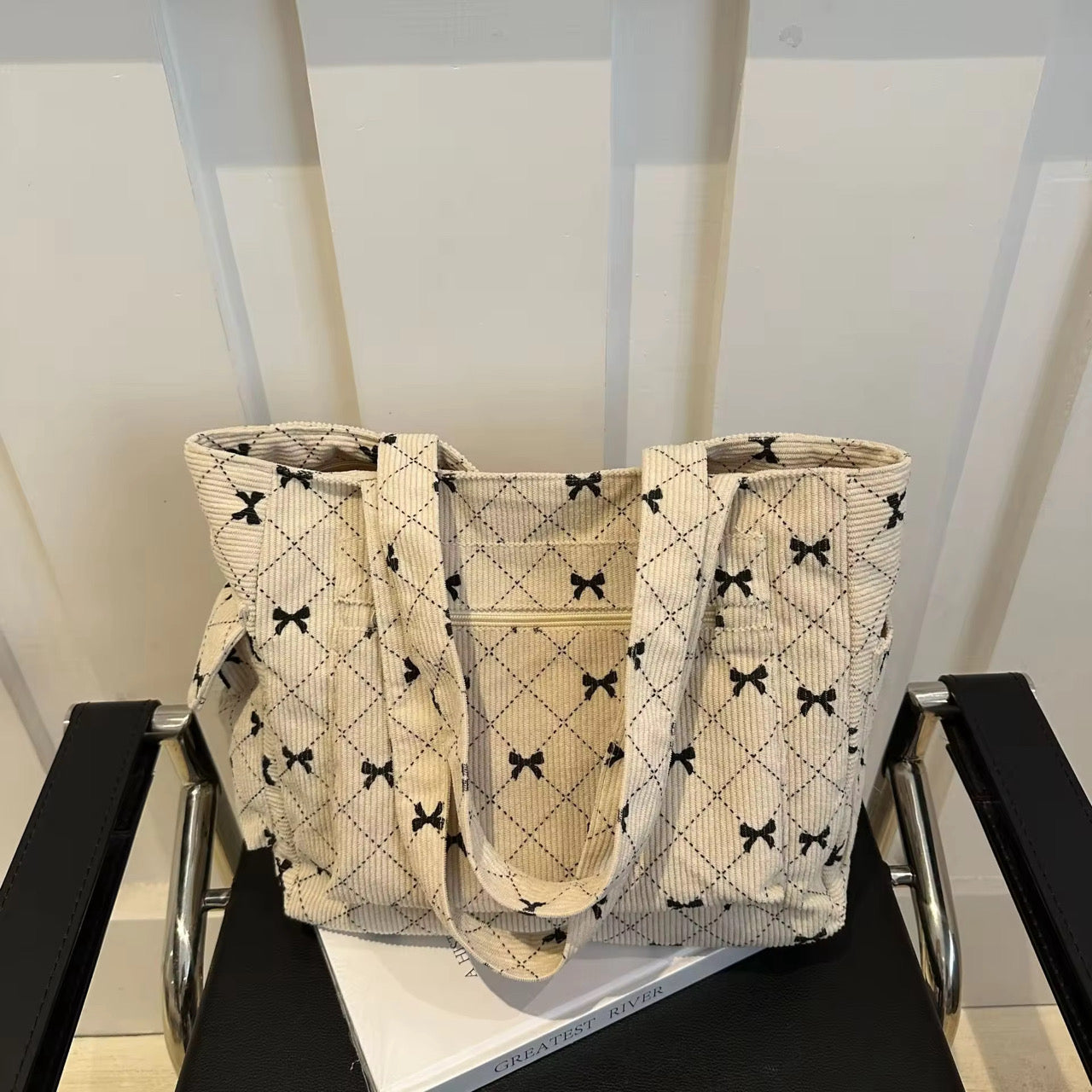 Bow Corduroy Tote Bag