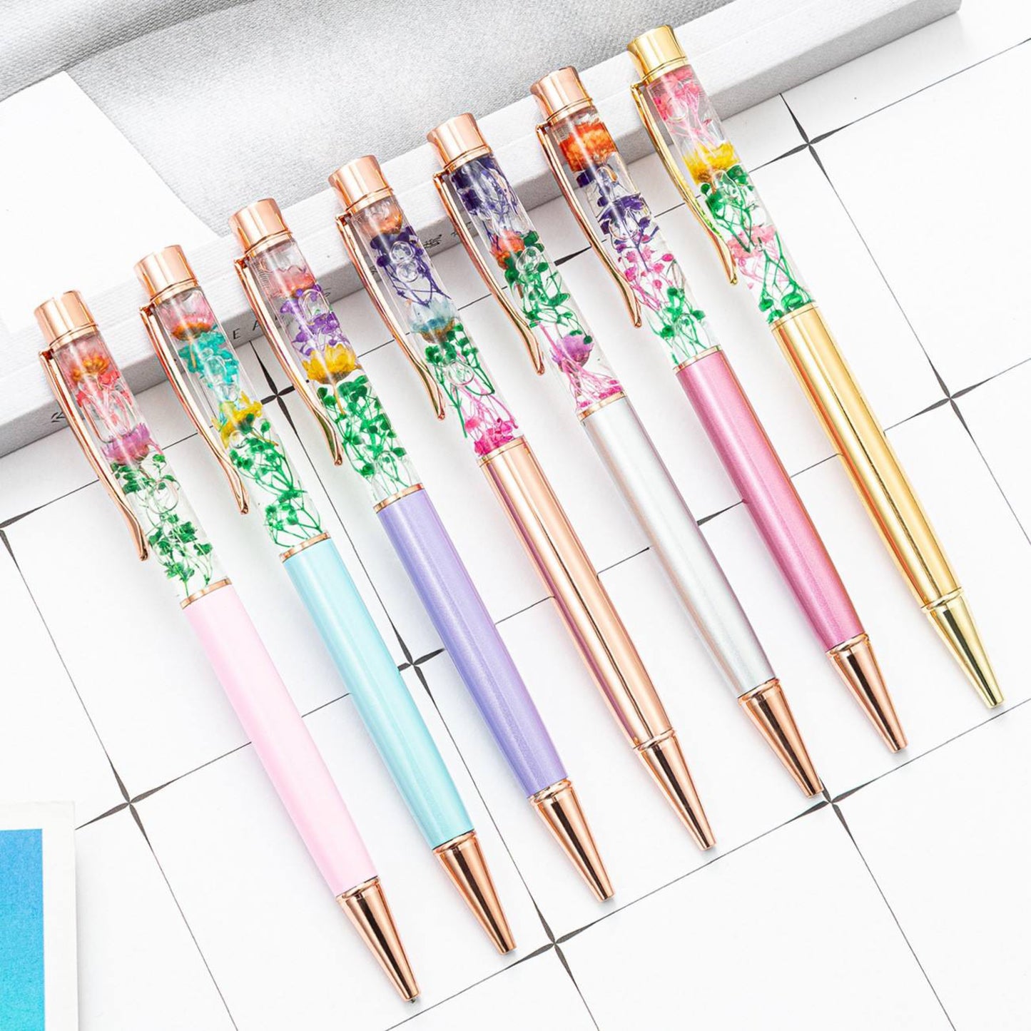 So Pretty Floating Flower 7 Piece Pen Set