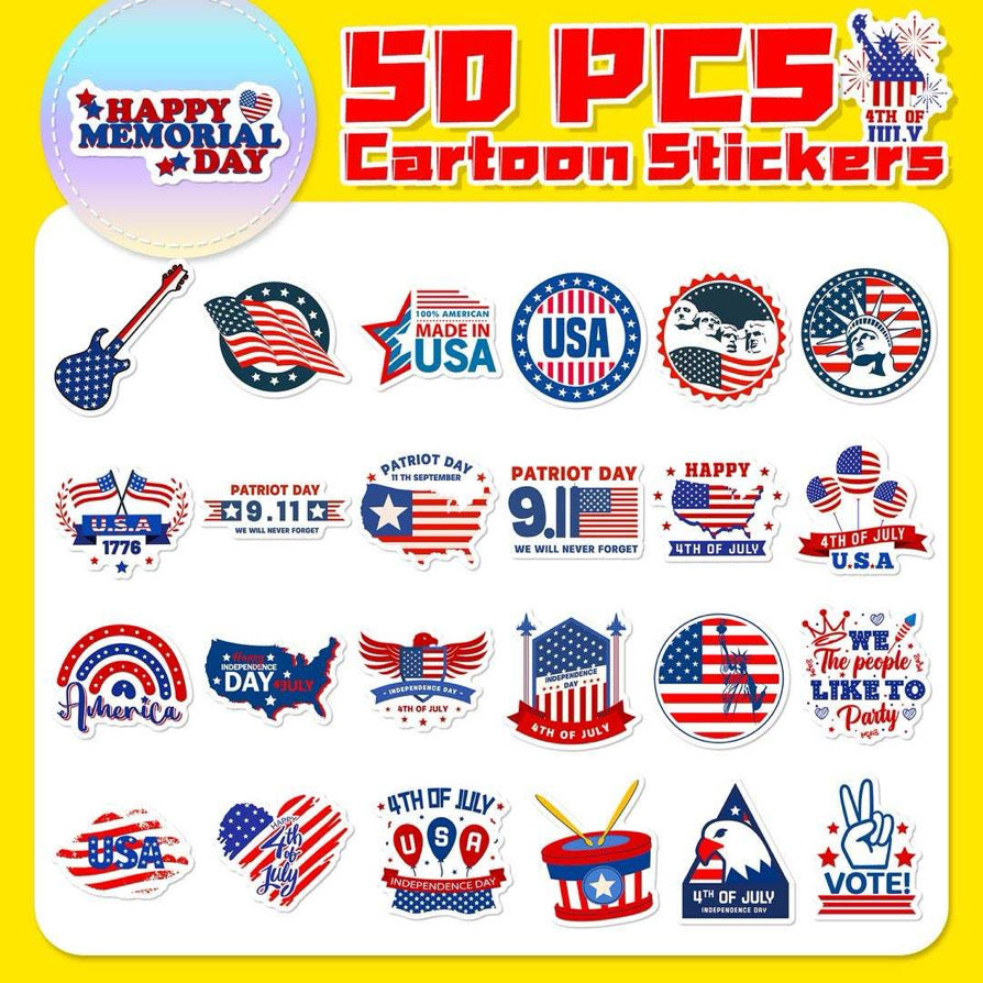 RED WHITE AND BLUE 50 Piece Vinyl Stickers