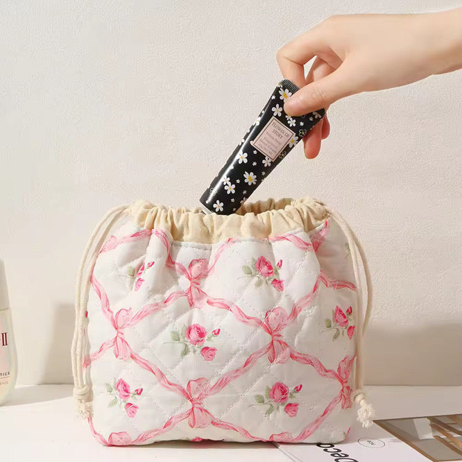 Quilted Drawstring Toiletry Bag