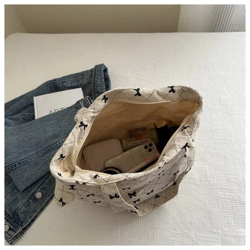 Bow Corduroy Tote Bag