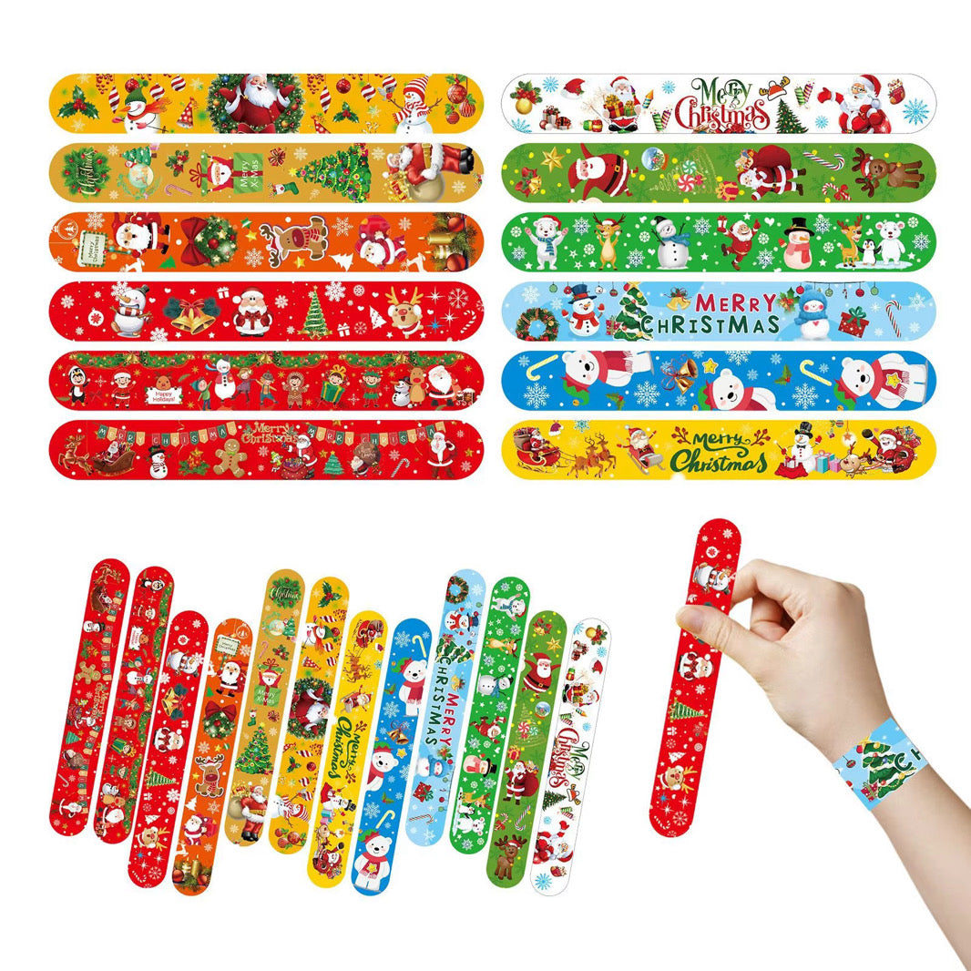24 Piece Christmas Themed Slap Bracelet Set