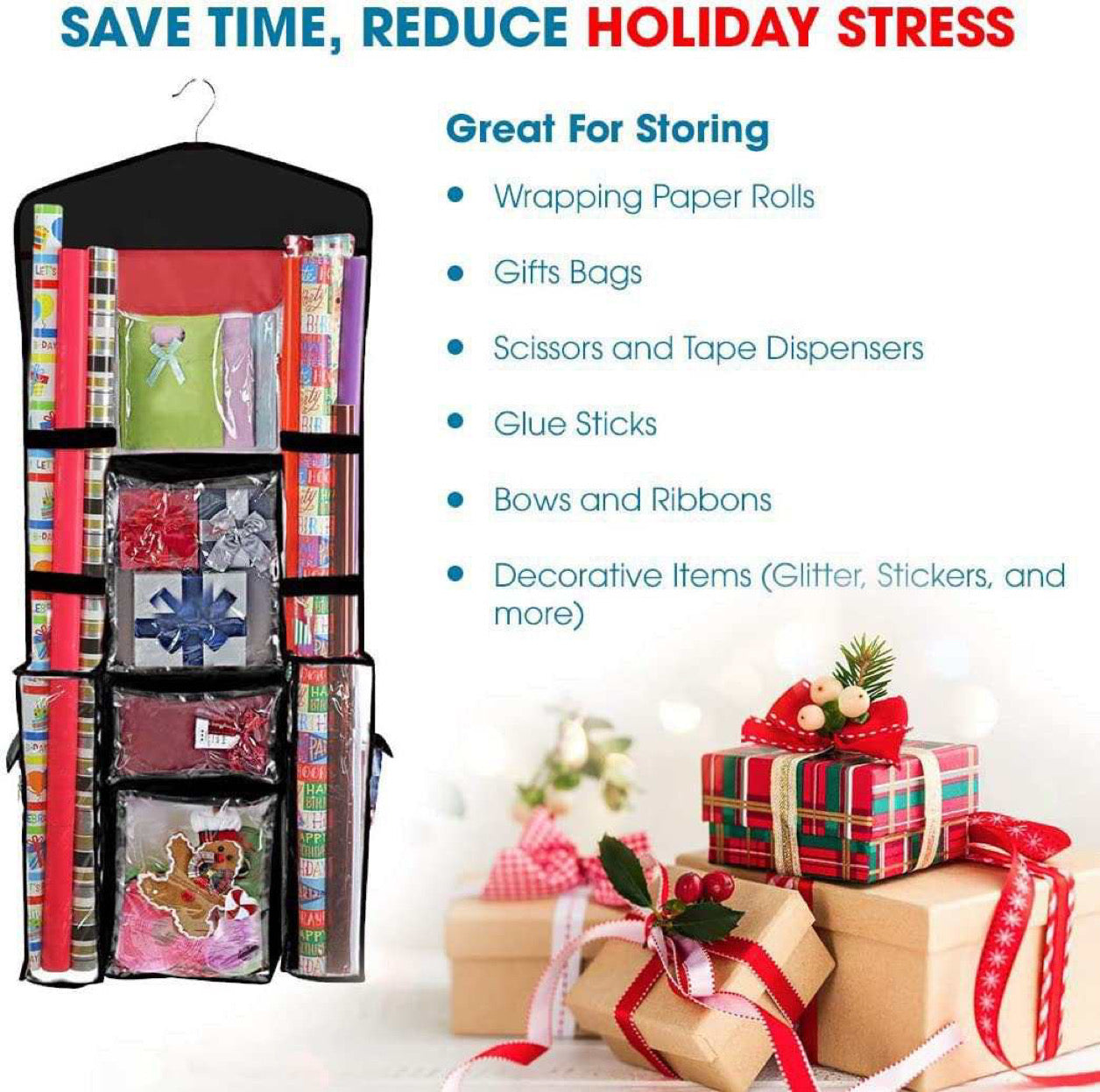 Hanging storage for wrapping