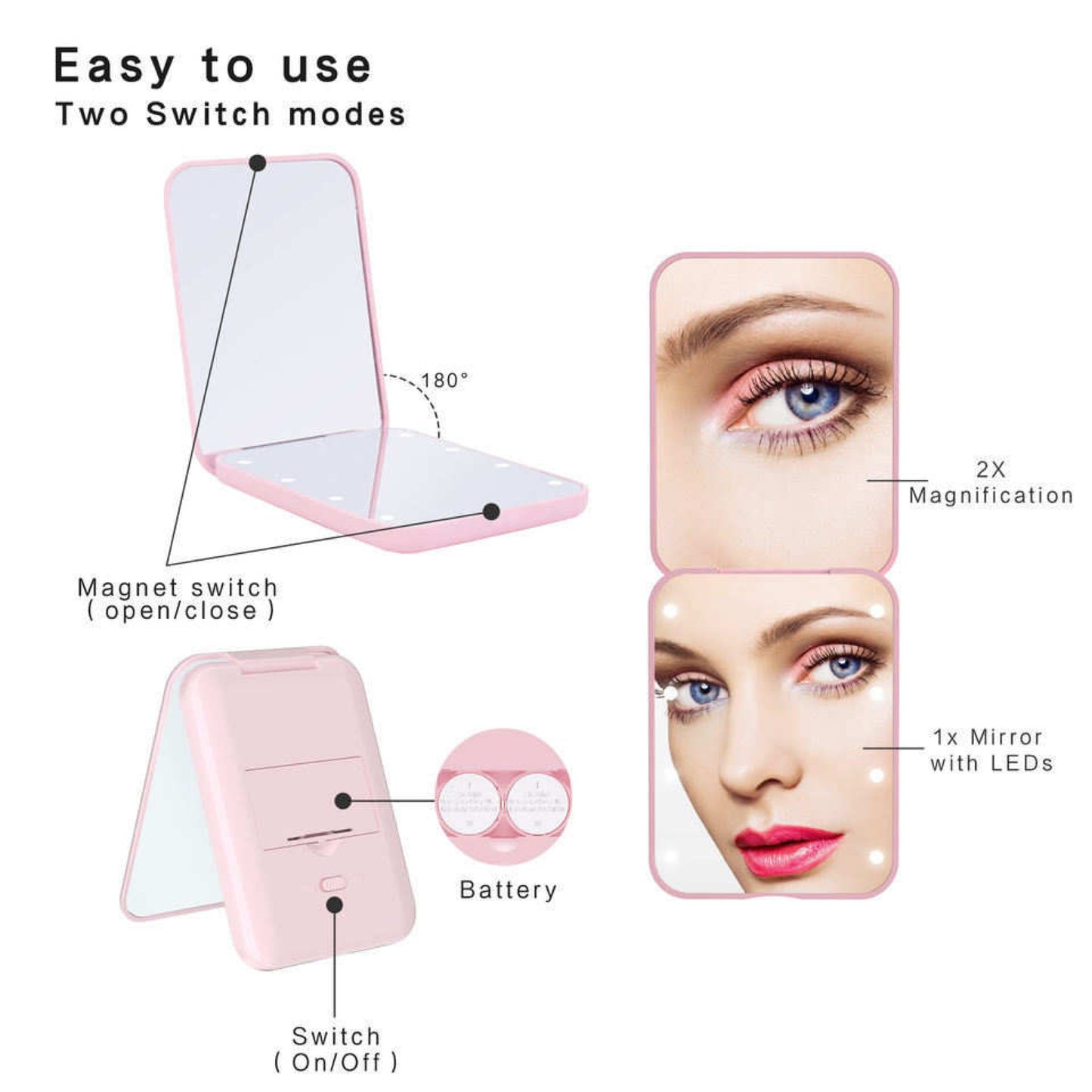 Lighted LED Purse Compact Mirror