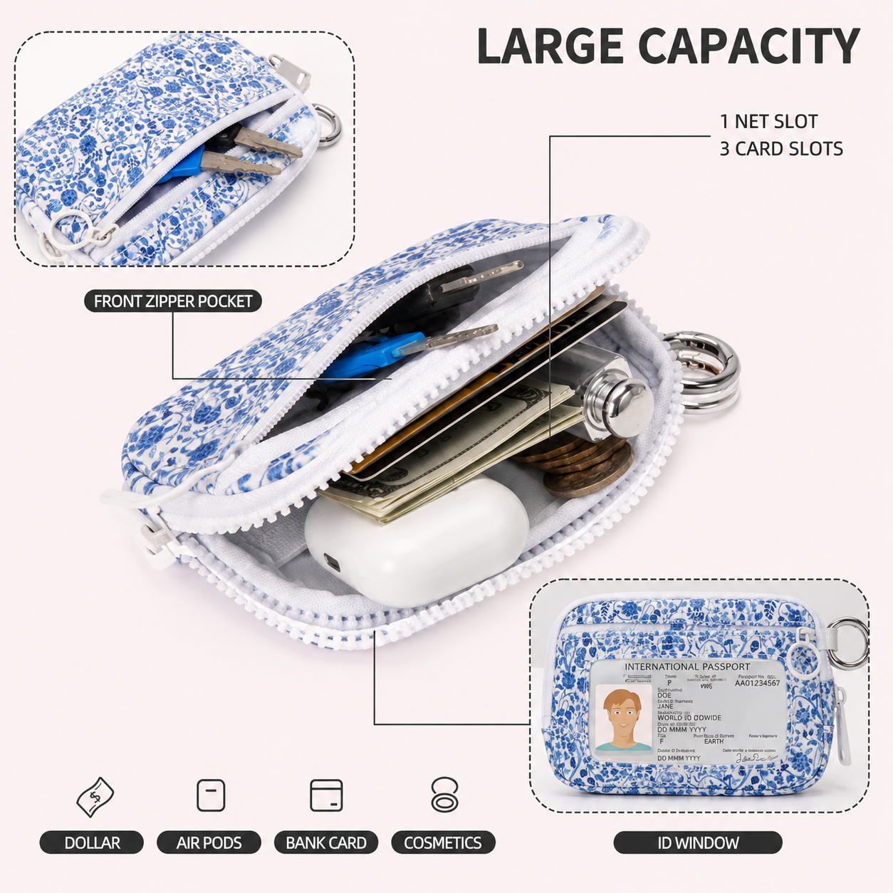 Blue Floral Wristlet