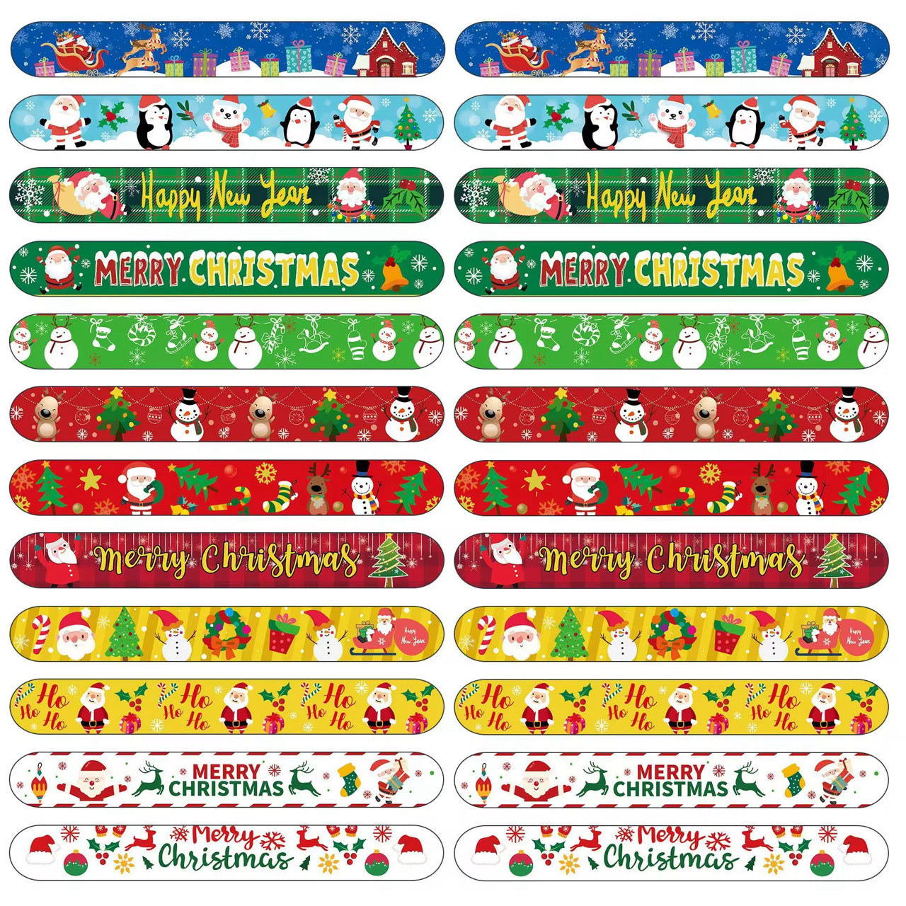 24 Piece Christmas Themed Slap Bracelet Set