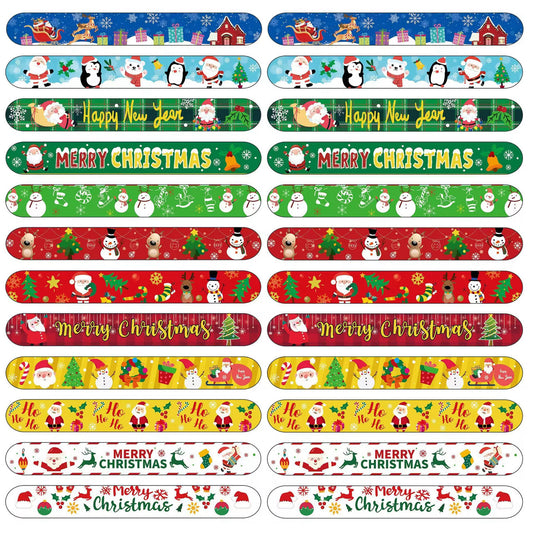 24 Piece Christmas Themed Slap Bracelet Set