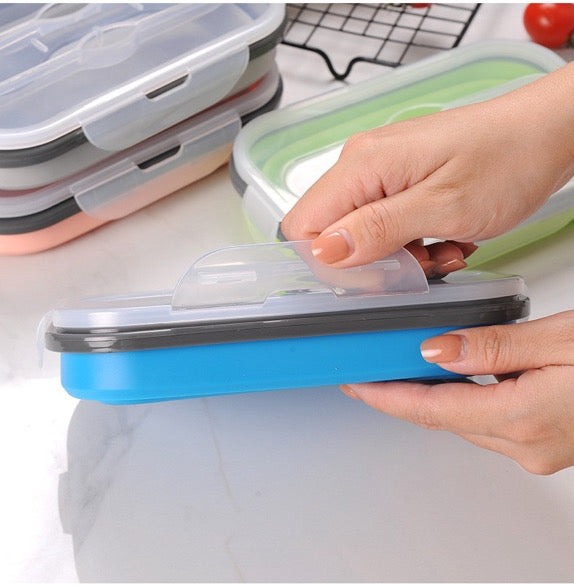 Foldable Silicone Lunch Container With Utensil