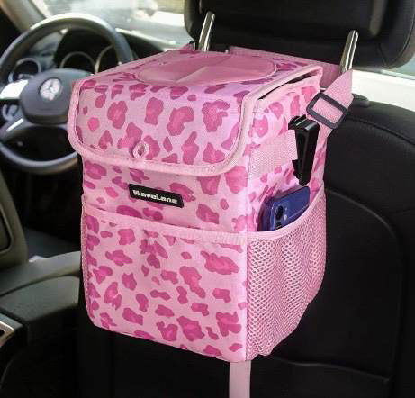 Pink Leopard Car Trash Container