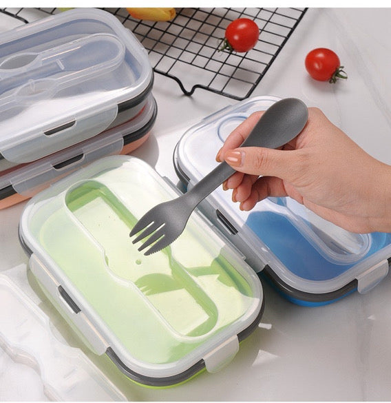 Foldable Silicone Lunch Container With Utensil