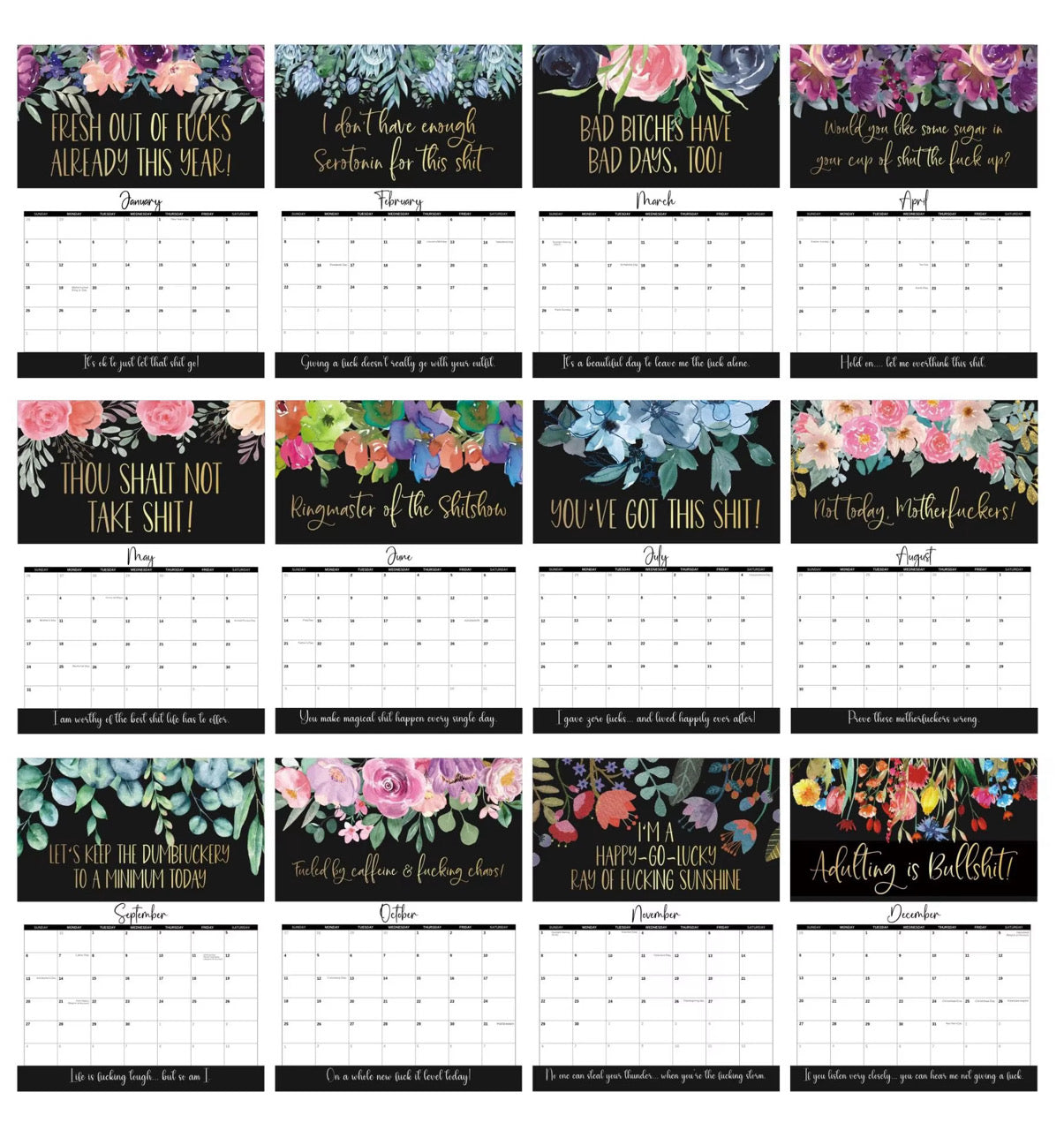2026 Sweary calendar