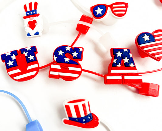 10 Piece Patriotic Straw Toppers