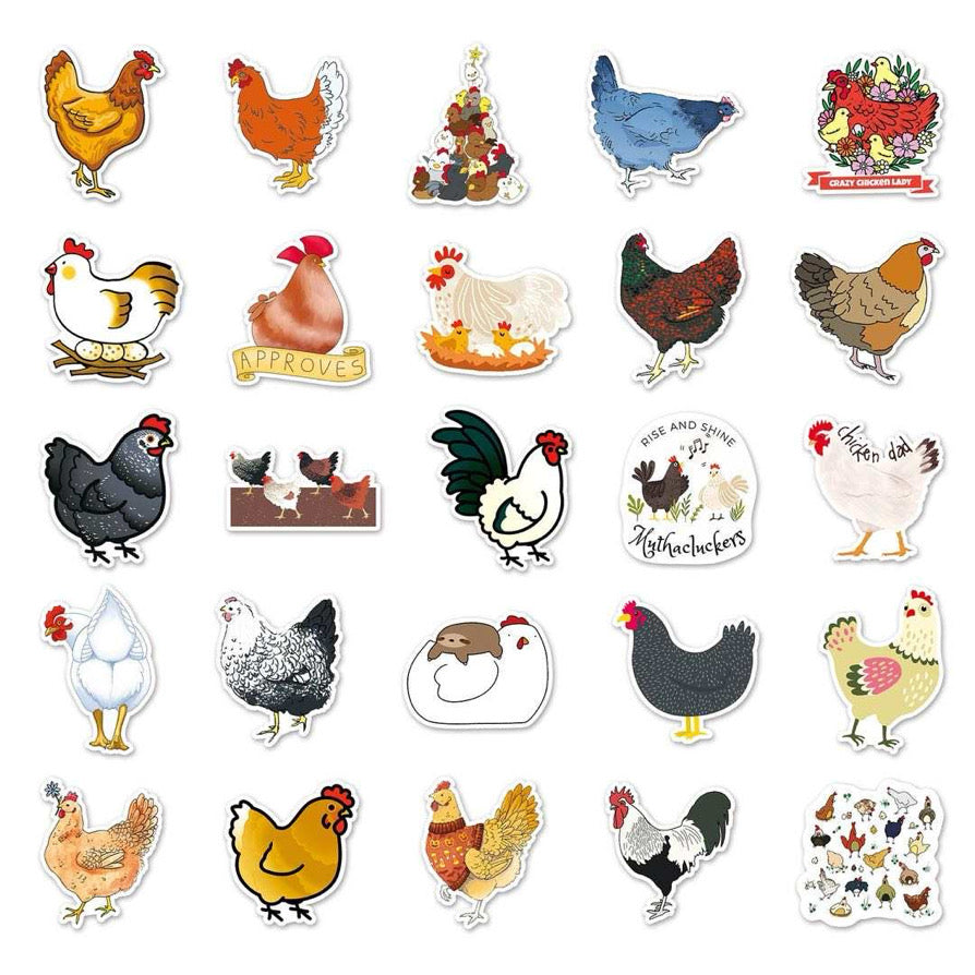 50 Piece Vinyl Stickers Chickens