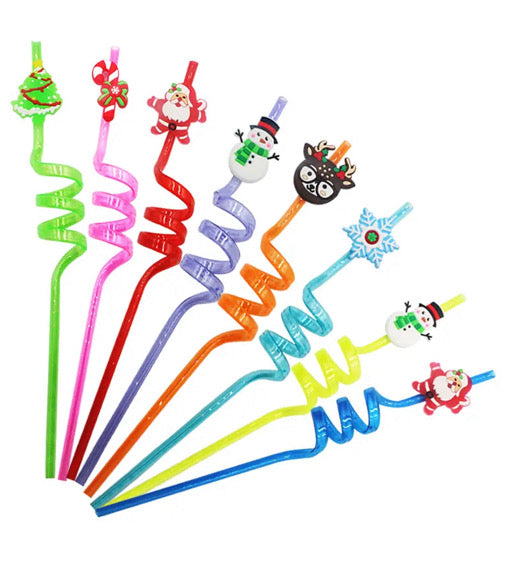 8 Piece Reusable Holiday Straw Set