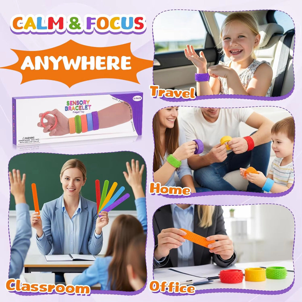 6 Piece Silicone Slap Sensory Bracelet Set