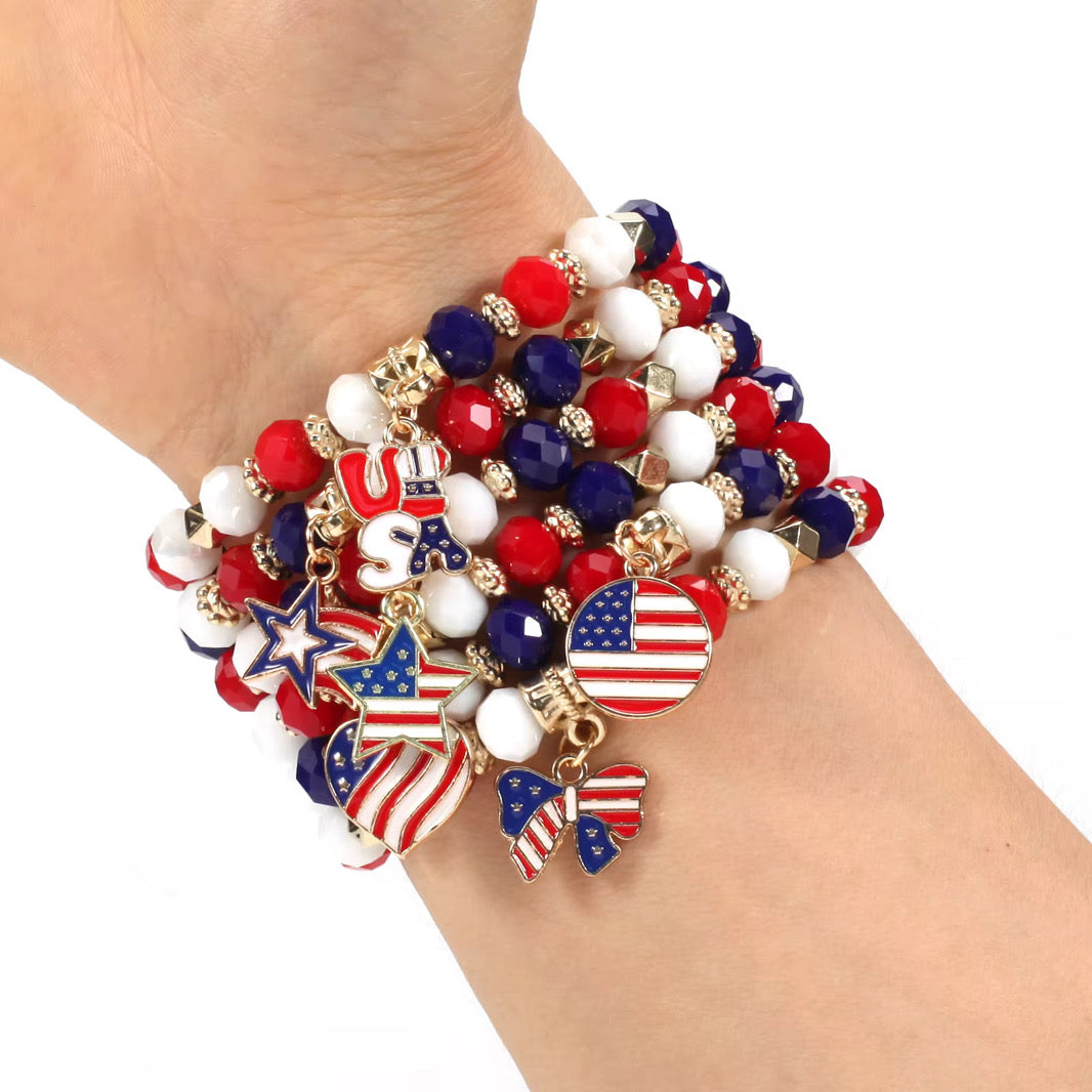 6 Piece Patriotic Bracelet Stack