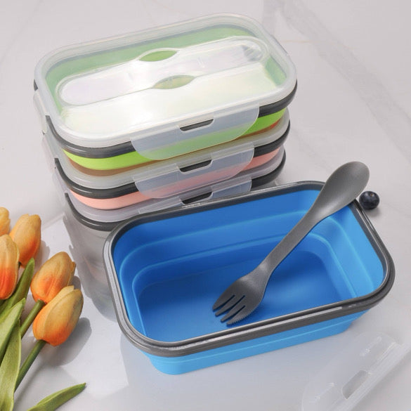 Foldable Silicone Lunch Container With Utensil