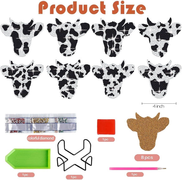 DIY Cow Paint With Diamond Coaster Set