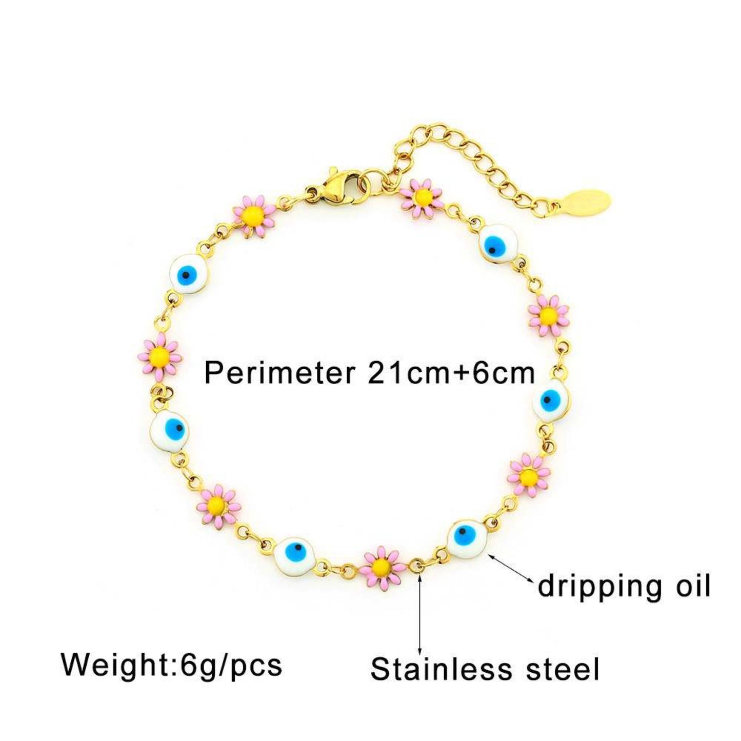 Evil Eye Meets Flower Anklet