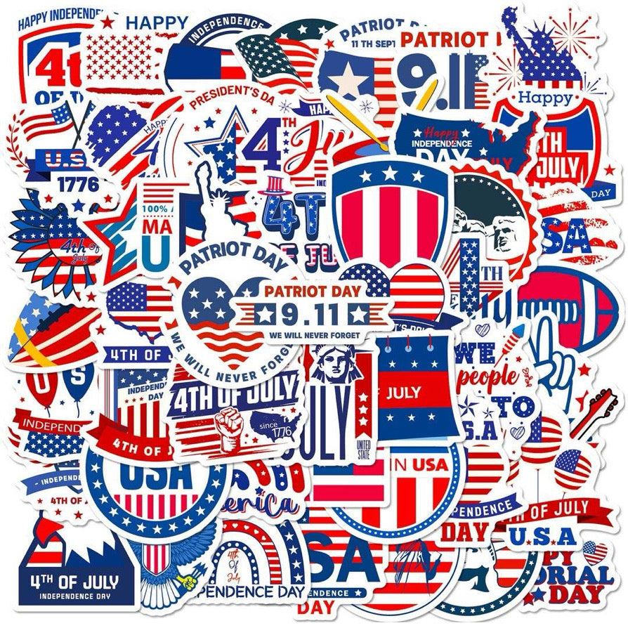 RED WHITE AND BLUE 50 Piece Vinyl Stickers