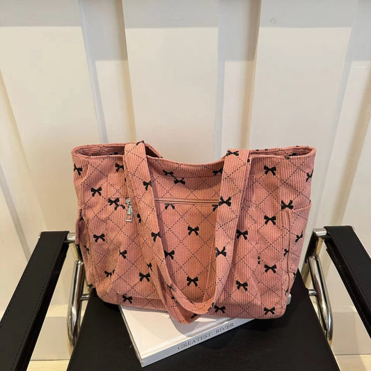 Bow Corduroy Tote Bag