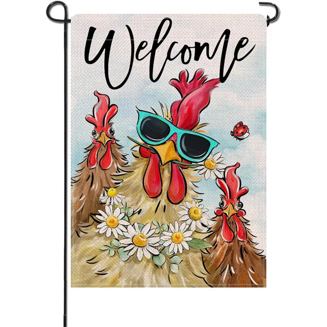 Chicken Themed Garden Flags
