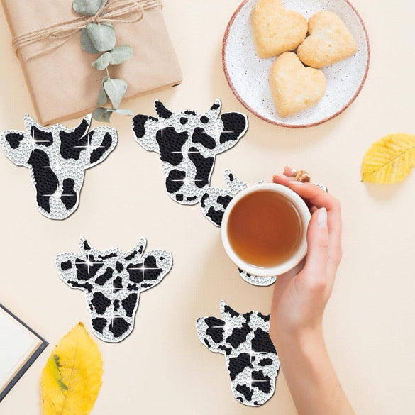 DIY Cow Paint With Diamond Coaster Set