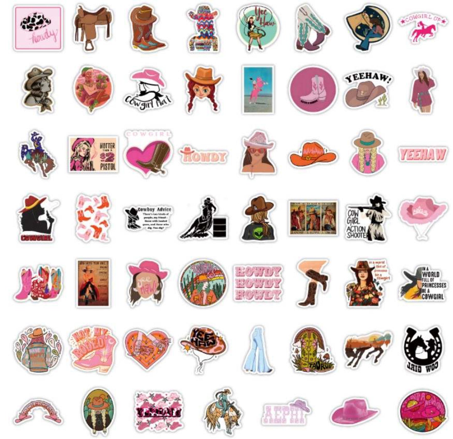 50 Piece Cowgirl Vinyl Stickers