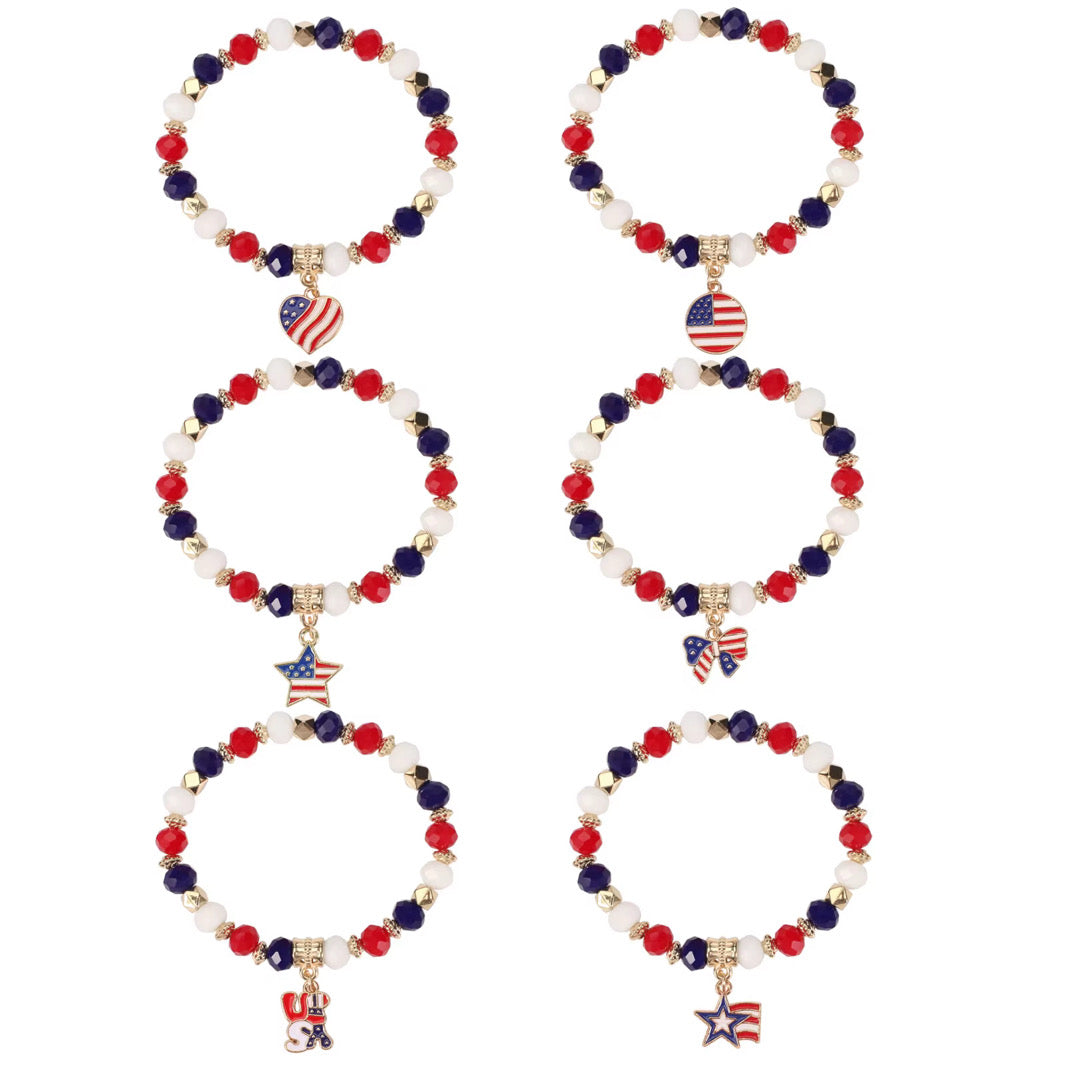 6 Piece Patriotic Bracelet Stack