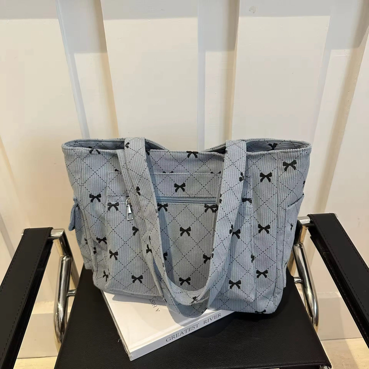Bow Corduroy Tote Bag