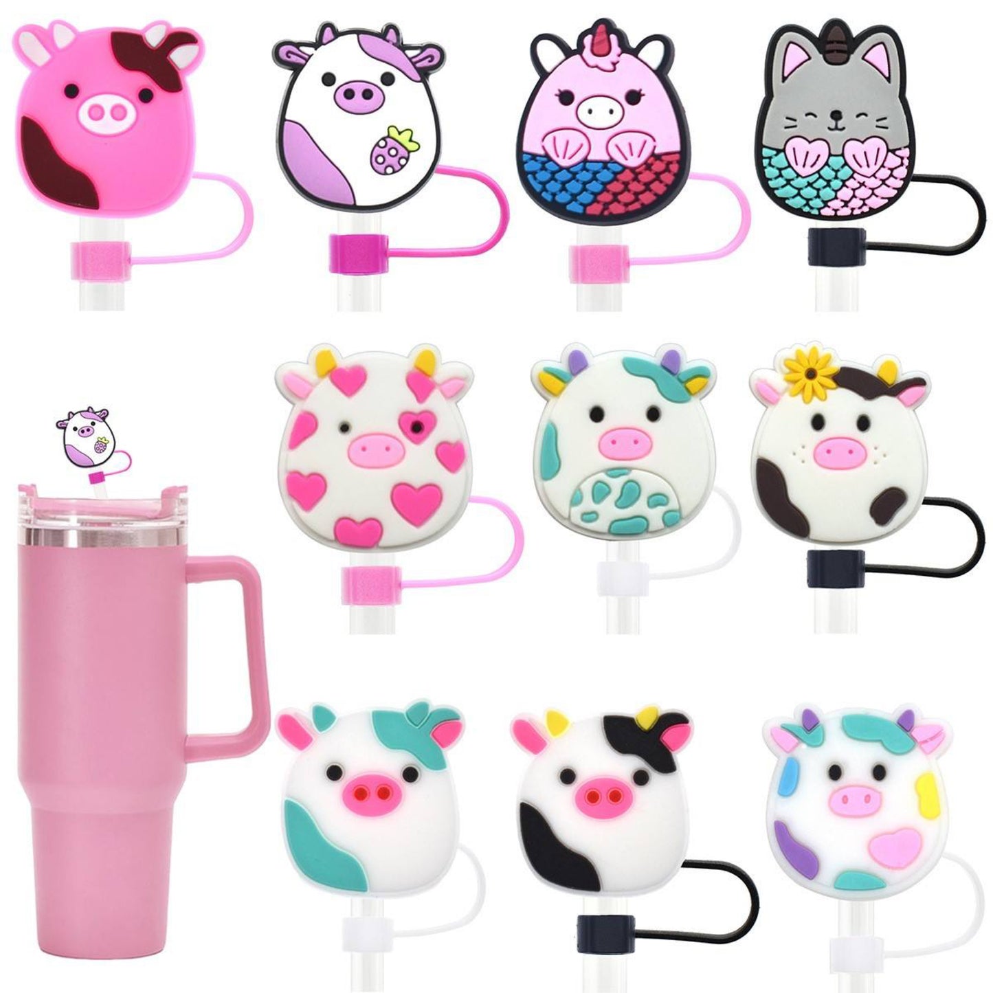 Set of 10 Cute Friends Straw Toppers