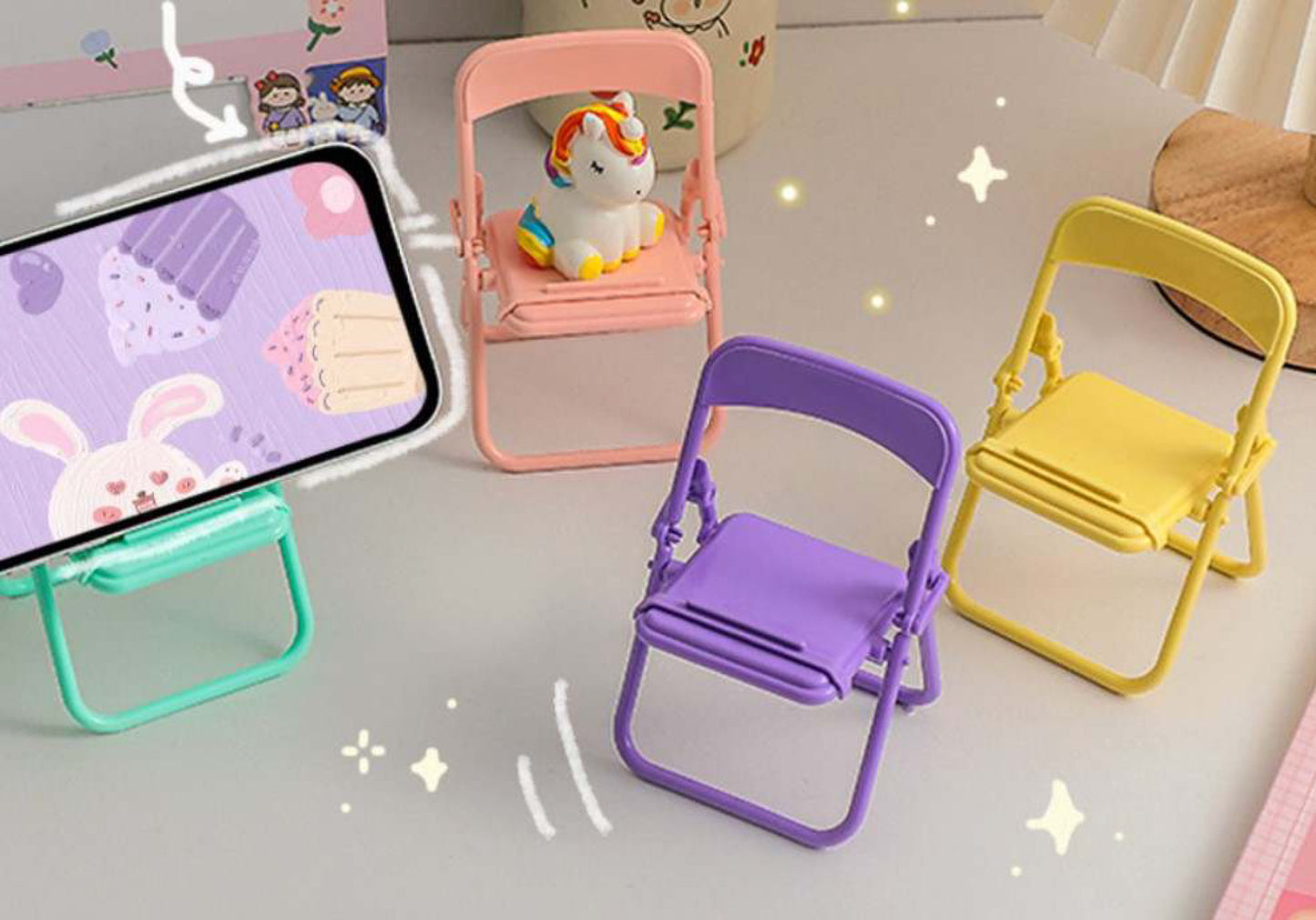 4 piece Mini Folding Chair Phone Holder