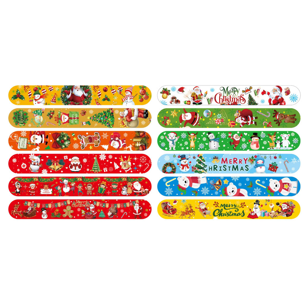 24 Piece Christmas Themed Slap Bracelet Set