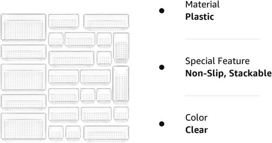 25 Piece Clear Drawer Organizers