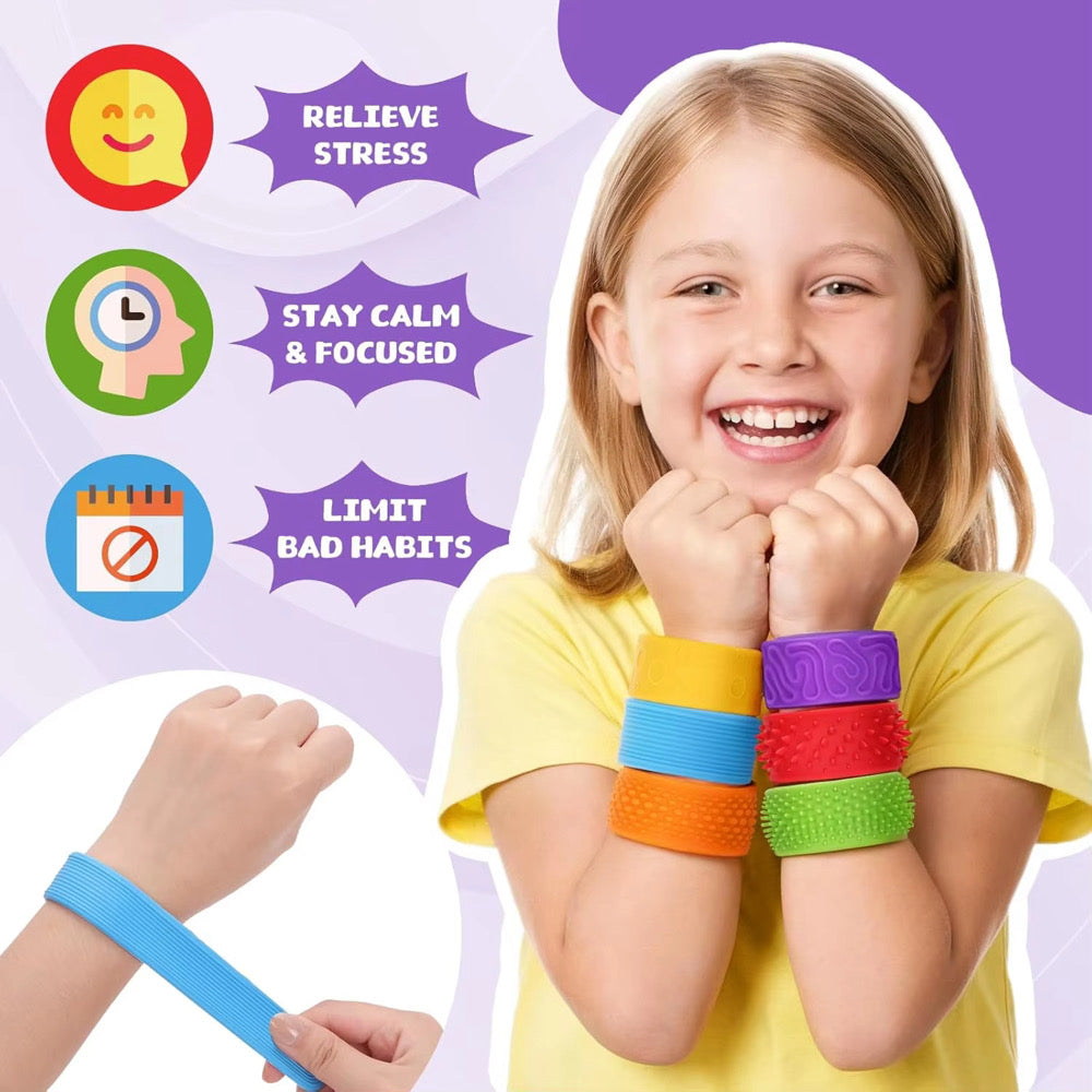 6 Piece Silicone Slap Sensory Bracelet Set