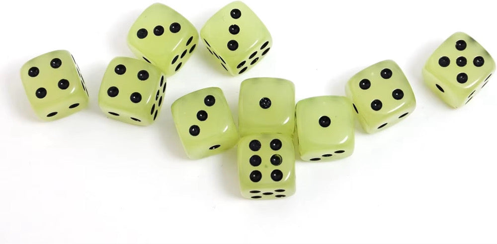 10 Piece Glow In The Dark Dice Set