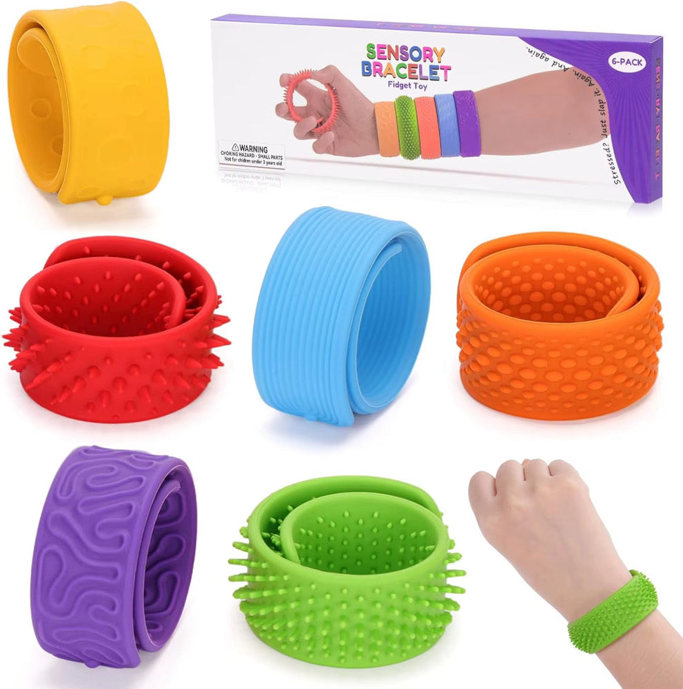 6 Piece Silicone Slap Sensory Bracelet Set